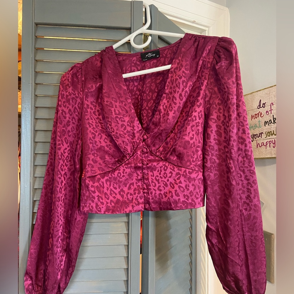 Satin cheetah long sleeve going out top